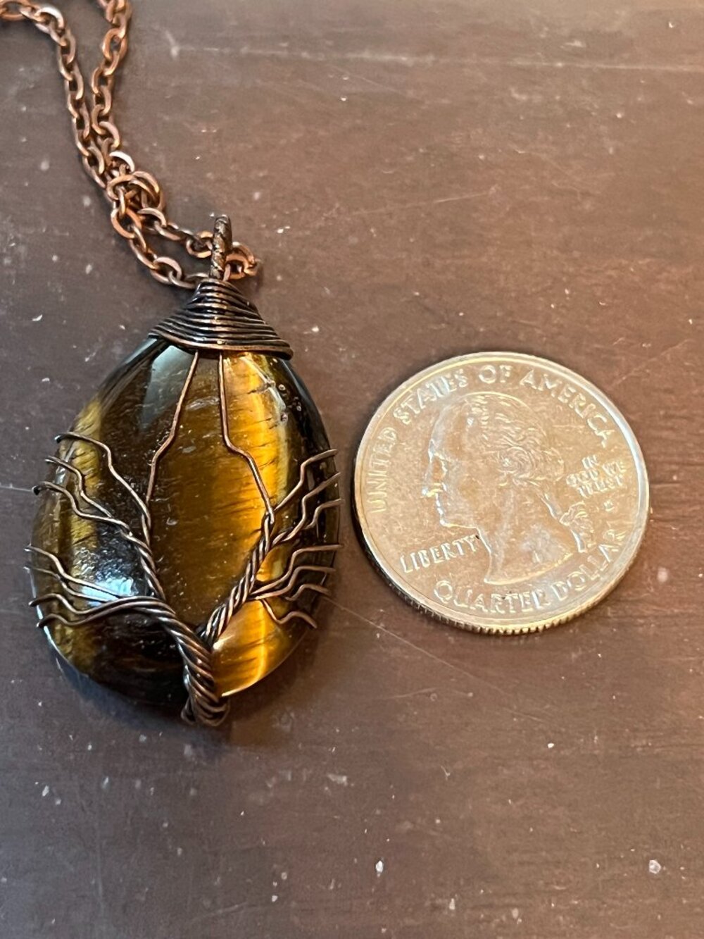 Wire Wrapped Tiger's Eye Tree of Life Pendant Necklace (496)